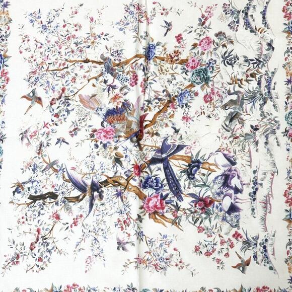 2/$30 NEW Cream Bird Floral Flower Printed Silky Fashion Scarf - Picture 10 of 14